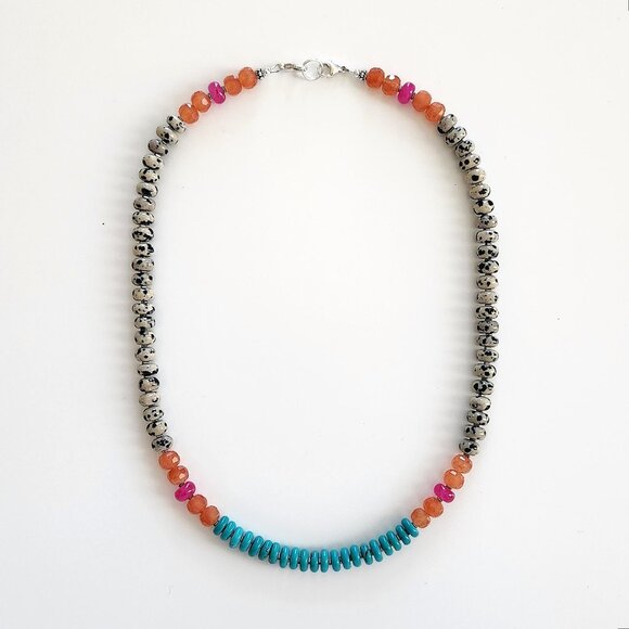 DALMATION JASPER & ORANGE JADE NECKLACE--20" - Picture 3 of 4